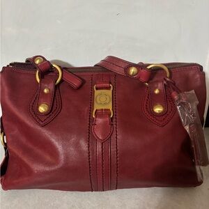 The Sak Burgundy Leather Satchel with Gold Details